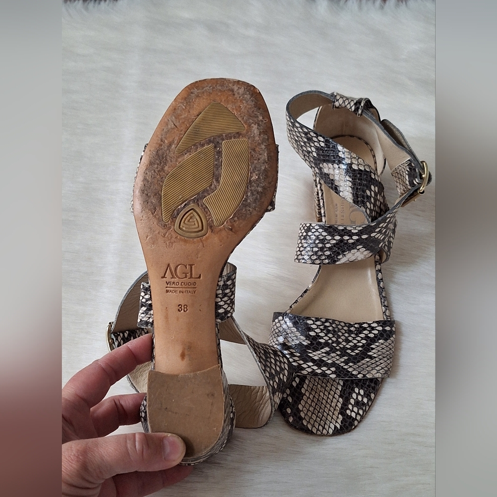 Agl Black and White Snakeskin Sandals with Ankle Strap Size 8.5 - Picture 6 of 6